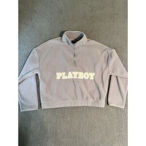 Pacsun Sweatshirt Womens Small Playboy Sherpa Pullover Cropped Zip Athletic